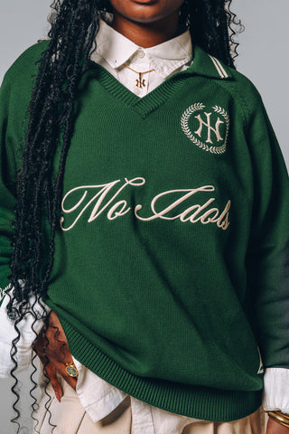 Knit Polo Sweater - Forest Green | 001