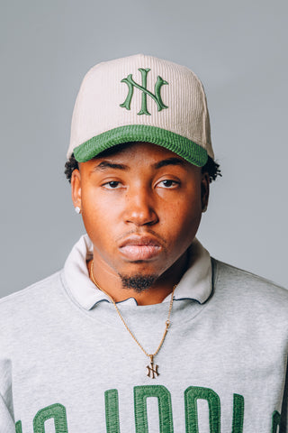 NI Corduroy Snapback Cap – Cream & Green | 001