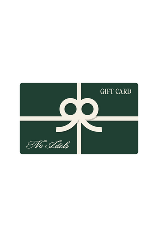 No Idols gift card featuring a minimalist white design with the brand logo prominently displayed.